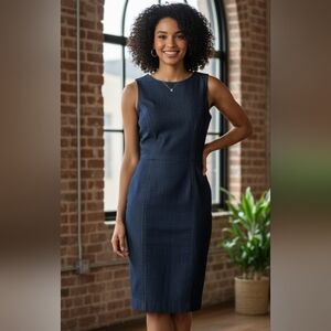 Cache Blue Midi Sheath Dress Scoop Neck